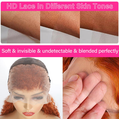 ShowReal  Ginger Copper Deep Wave Lace Front Wig 13x4 HD Transparent Lace Frontal Wig Human Hair for Black Women Deep Curly Wigs with Baby Hair Pre Plucked