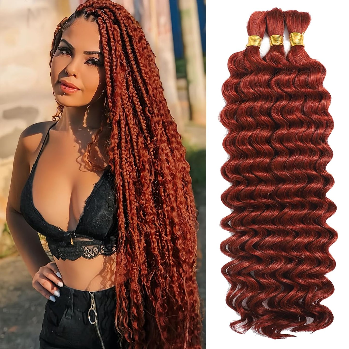 ShowReal 16 18 20 22 inch Human Braiding Hair for Boho Braids Human Hair 110g  10A Deep Wave Bulk Bohemian 3 Bundles/Pac Curly Boho Hair for Braiding Knotlessk Natural Color