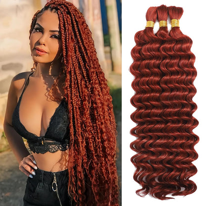 ShowReal 16 18 20 22 inch Human Braiding Hair for Boho Braids Human Hair 110g  10A Deep Wave Bulk Bohemian 3 Bundles/Pac Curly Boho Hair for Braiding Knotlessk Natural Color