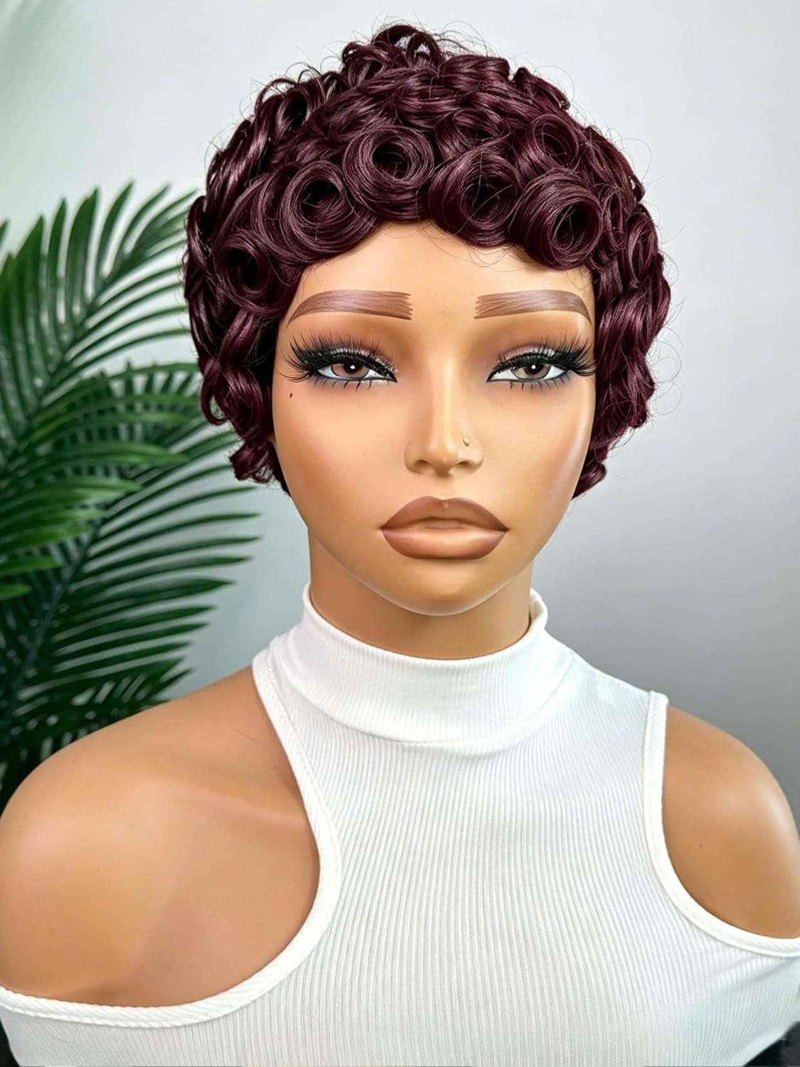 Showreal Hair Pixie Cut Wigs for Black Women With Bangs Glueless Layered Wigs（025-Plumberry）