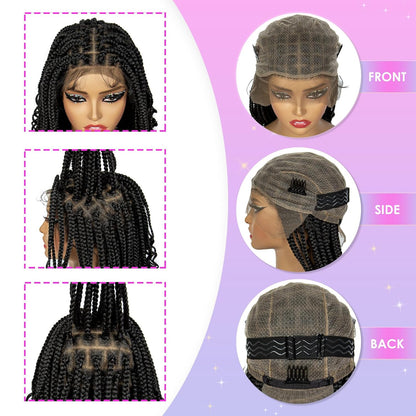 ShowReal 16 Inch Synthetic Full Lace Knotless Braided Wigs with Curly Ends for Black Women Handmade Braiding Wigs with Baby Hair Synthetic Braid Hair Gorgeous Fluffy Wigs with Baby Hair Bangs Synthetic Braided Full Lace Wigs