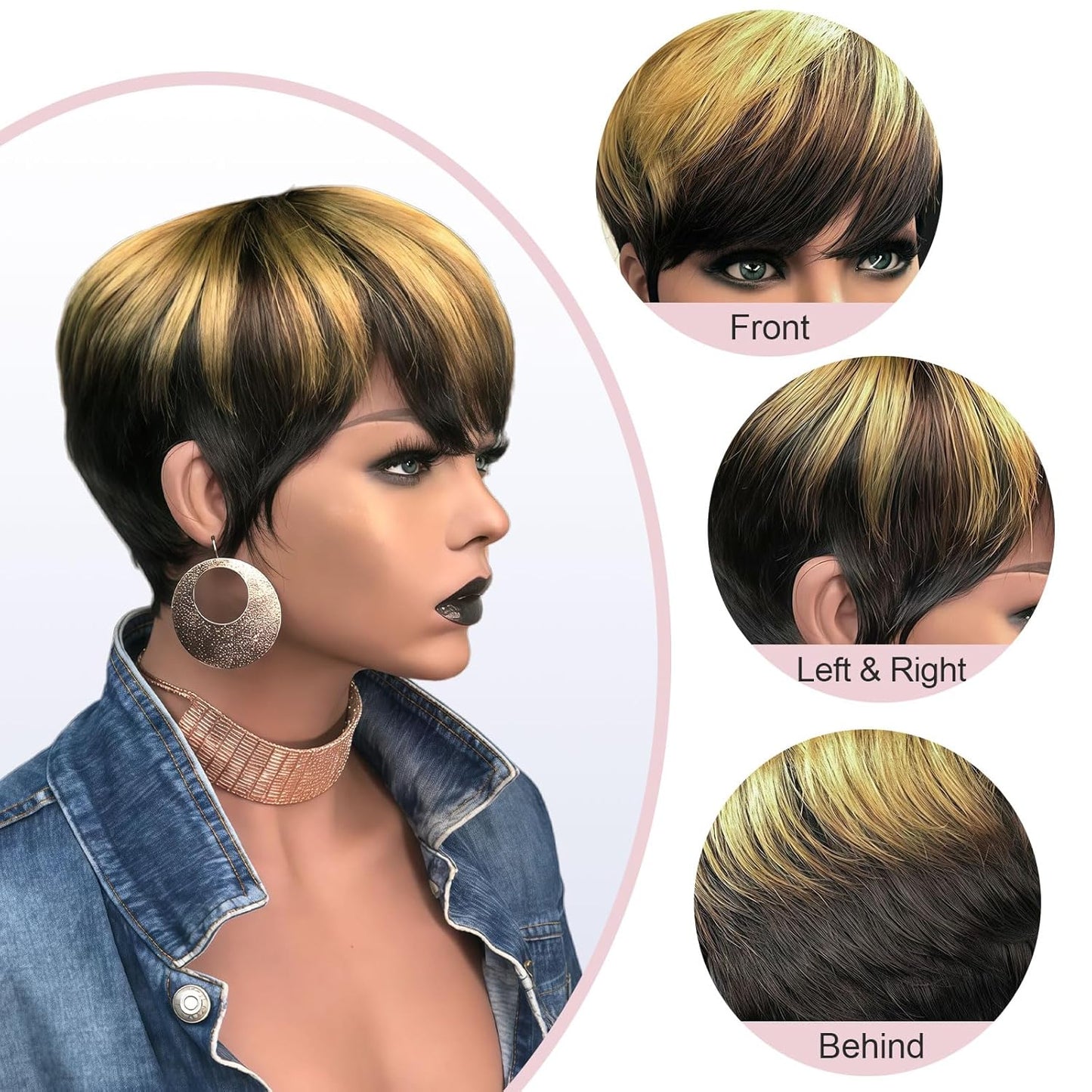 【KiKi Same】Short Pixie Cut Wigs for Black Women Ombre Blonde  (9171-1B/4/27)