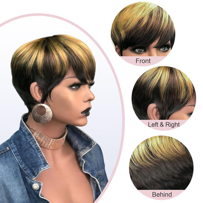 【KiKi Same】Short Pixie Cut Wigs for Black Women Ombre Blonde  (9171-1B/4/27)