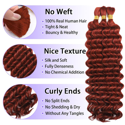 ShowReal 16 18 20 22 inch Human Braiding Hair for Boho Braids Human Hair 110g  10A Deep Wave Bulk Bohemian 3 Bundles/Pac Curly Boho Hair for Braiding Knotlessk Natural Color