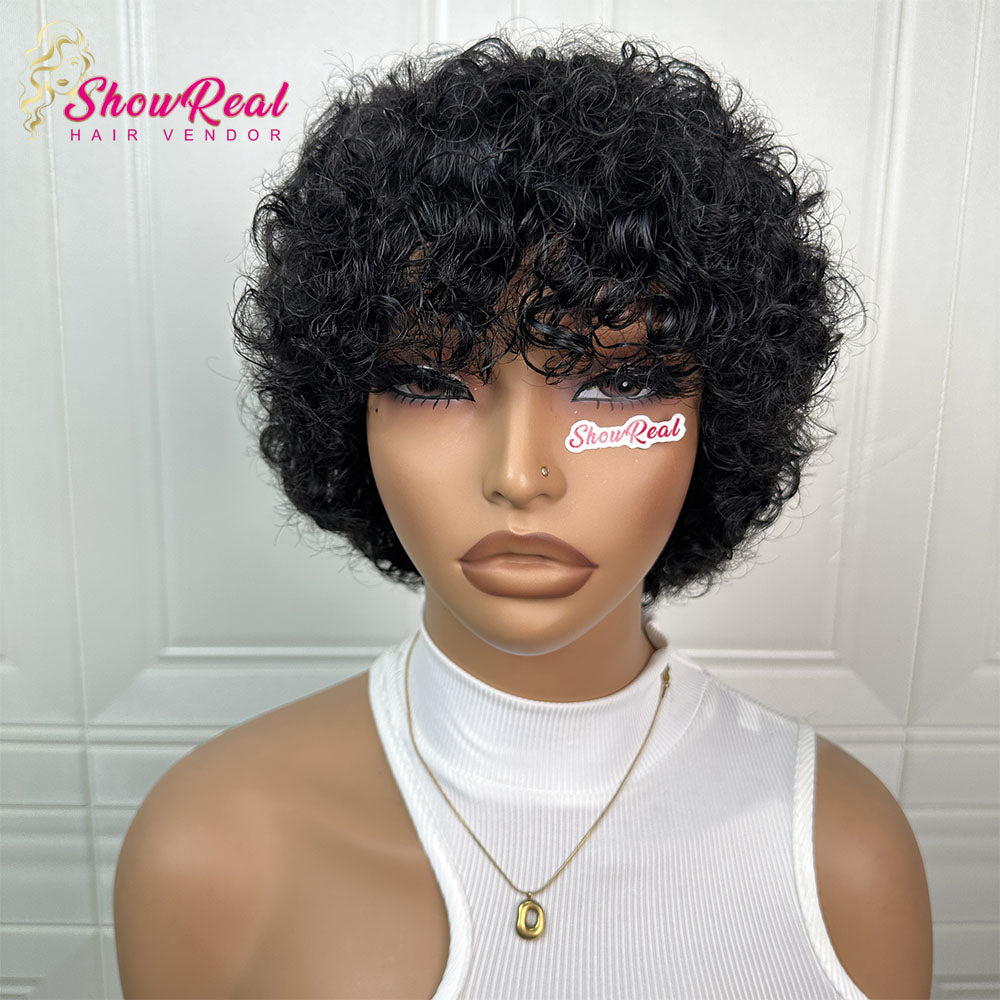 ShowRealhair Pissy Curly Wig For Black Women — A Fluffy Tightly Curled Human Hair Wig No Lace Design Featuring A Naturally Voluminous Texture