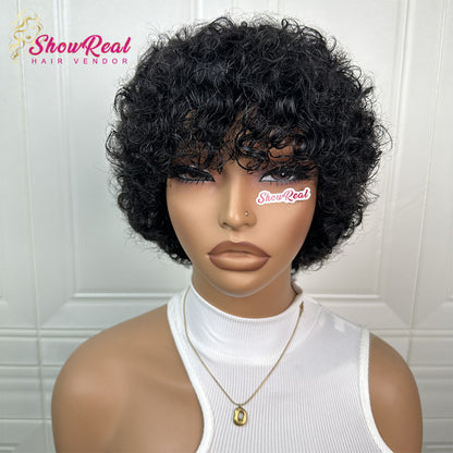 ShowRealhair Pissy Curly Wig For Black Women — A Fluffy Tightly Curled Human Hair Wig No Lace Design Featuring A Naturally Voluminous Texture