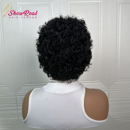 ShowRealhair Pissy Curly Wig For Black Women — A Fluffy Tightly Curled Human Hair Wig No Lace Design Featuring A Naturally Voluminous Texture