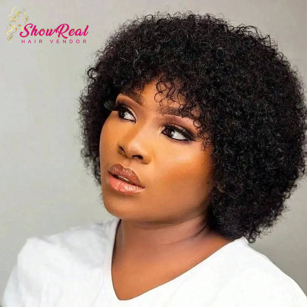 ShowRealhair Pissy Curly Wig For Black Women — A Fluffy Tightly Curled Human Hair Wig No Lace Design Featuring A Naturally Voluminous Texture
