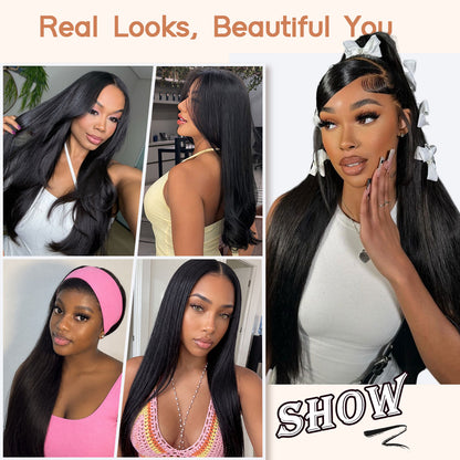ShowReal Hair Natural Black Color 13x4 Transparent HD Lace Frontal Wig Straight Human Hair Wig