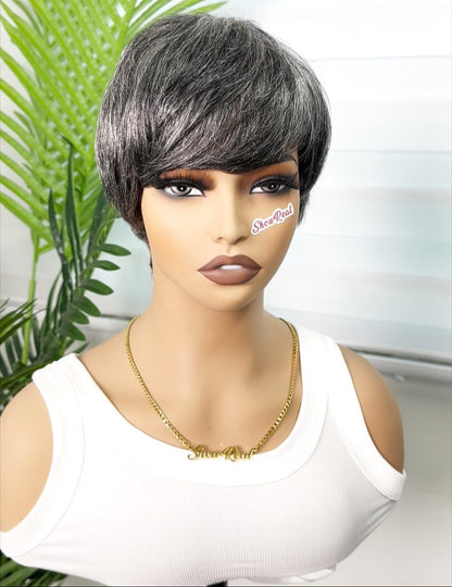 Short Pixie Cut Wig Human Hair 1B/30 Colored Wig with Bangs Full Machine Glueless Wig(9149-1B30)