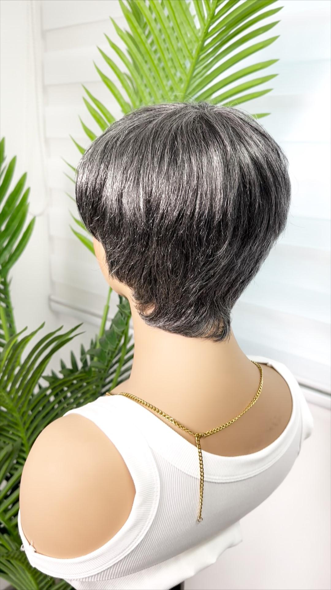 Short Pixie Cut Wig Human Hair 1B/30 Colored Wig with Bangs Full Machine Glueless Wig(9149-1B30)