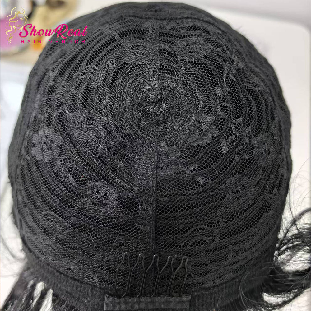 ShowReal Short Curly Pixie Human Hair Wig, Mixed Kinky Curly & Finger Wave Texture, Fashion Short Wigs For Black Women（0530-1B））