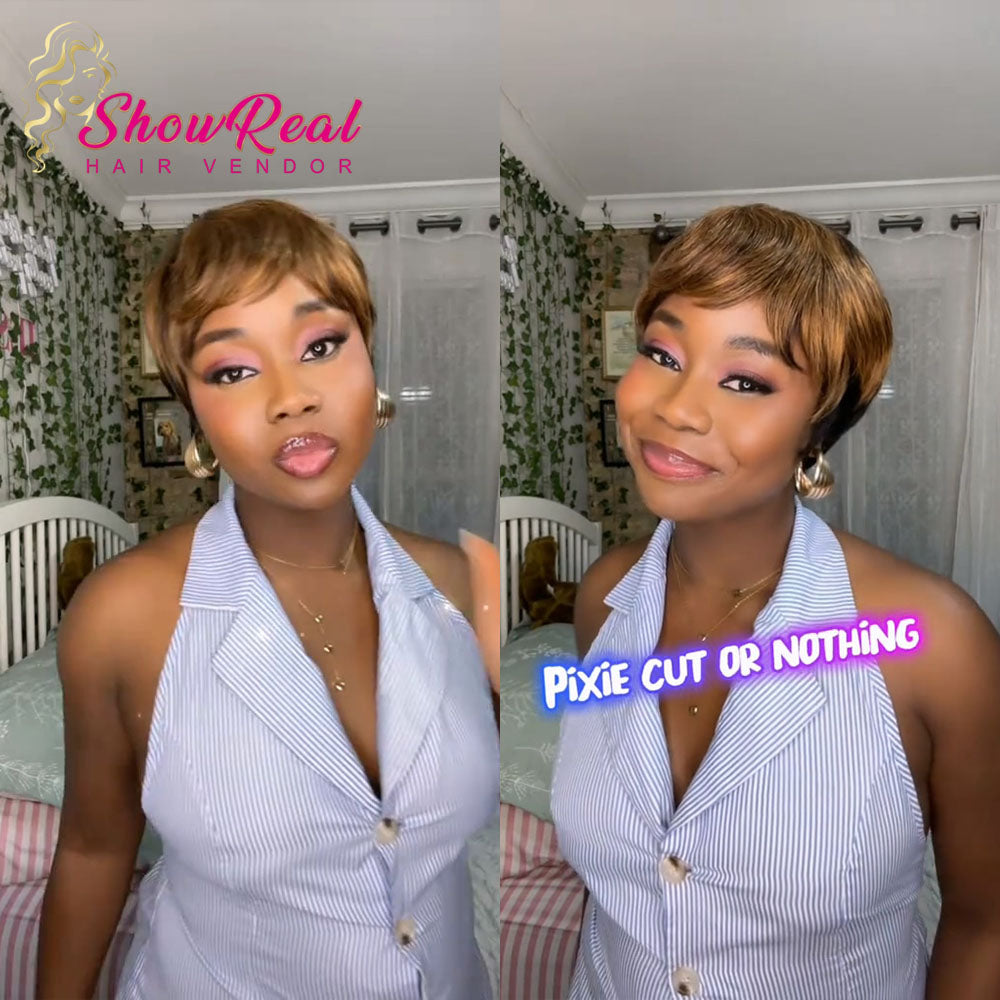 【Mercy Seyifunmi  Same】Short Pixie Cut Wig Human Hair 1B/30,1B/4/27 Colored Wig (9149-1B30),(9171-1B/4/27)