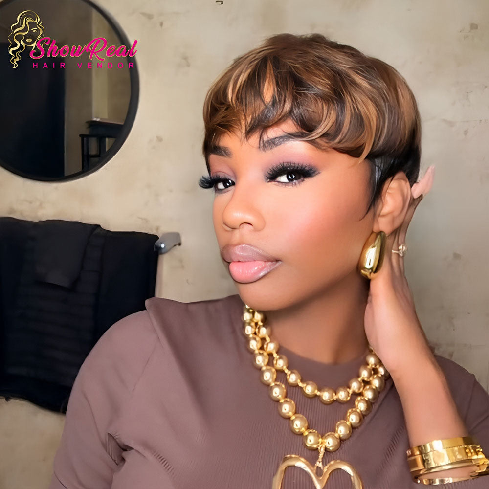 【Kym-Shyerra Same】Short Pixie Cut Wig Human Hair 1B/30 Colored Wig (9149-1B30)