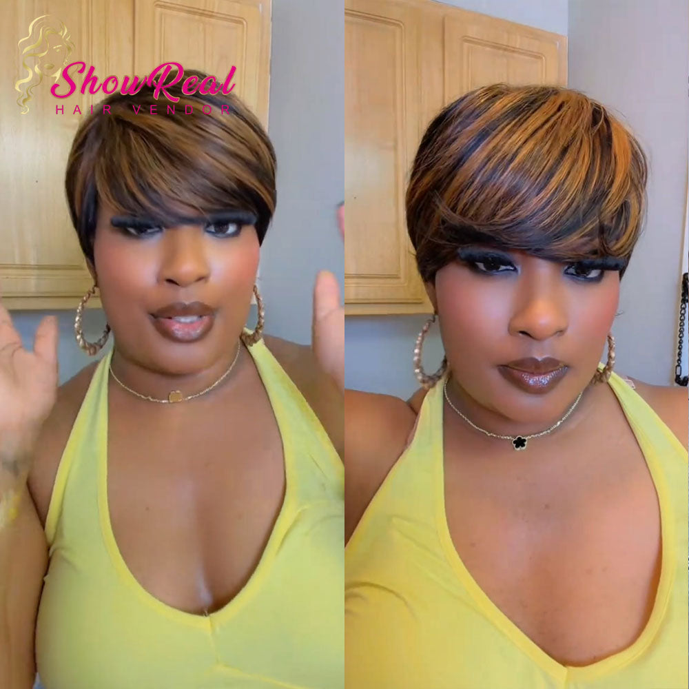 【Deshay|Budget Babe|  Same】Short Pixie Cut Wig Human Hair 1B/30 Colored Wig (9149-1B30)