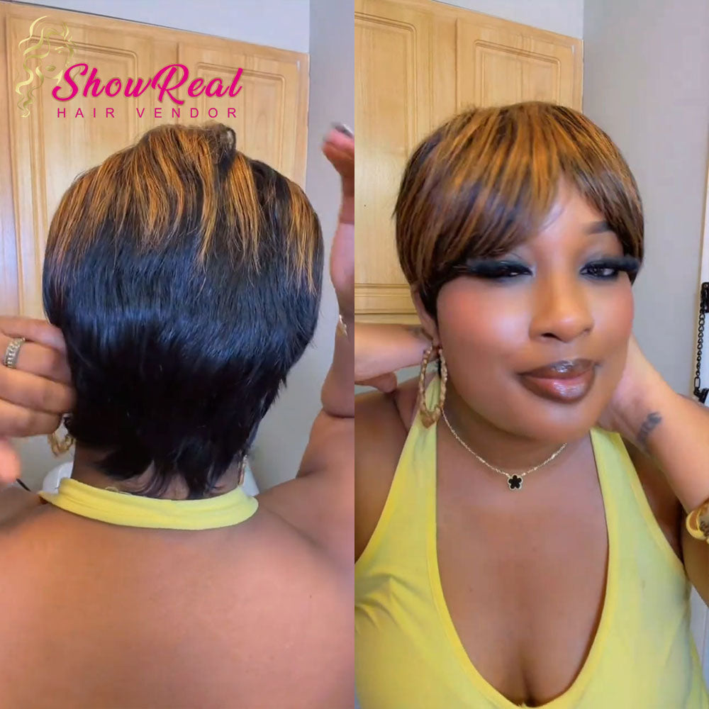 【Deshay|Budget Babe|  Same】Short Pixie Cut Wig Human Hair 1B/30 Colored Wig (9149-1B30)