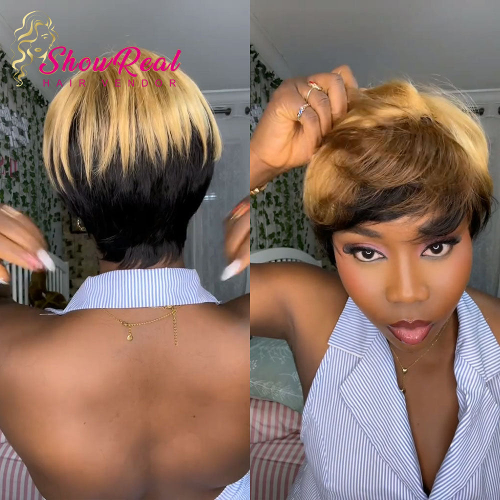 【Mercy Seyifunmi  Same】Short Pixie Cut Wig Human Hair 1B/30,1B/4/27 Colored Wig (9149-1B30),(9171-1B/4/27)