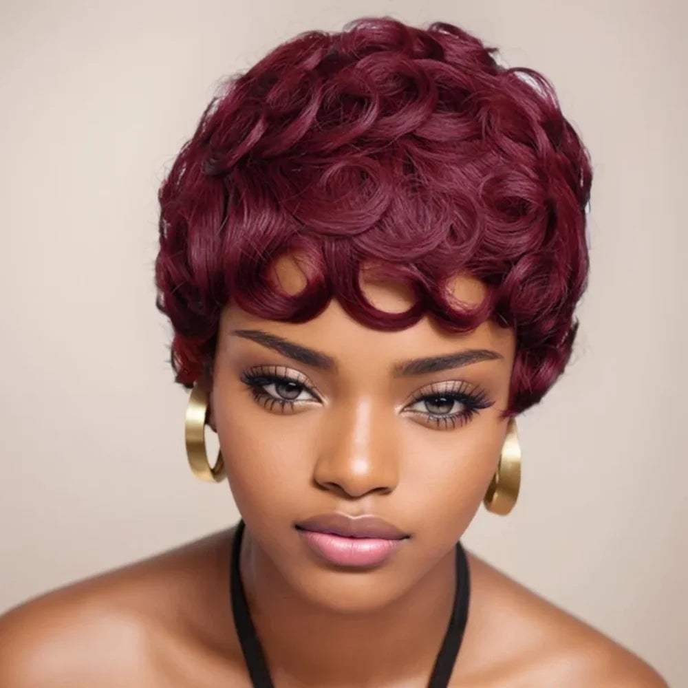 Showreal Pixie Cut Wigs Human Hair for Black Women Short Pixie Cut Wigs 100% Real Human Hair Lightweight Glueless Natural Black Layered Pixie Wig(025-1B)