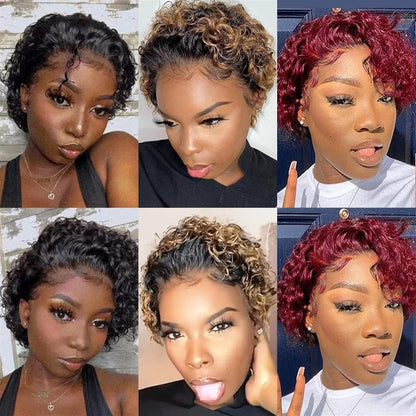 Pixie Cut 13x1 Lace Frontal Wig Short Spring Curl Human Hair Wig For Women Brazilian Remy Hair Transparent Lace Front Wig Lace Wig
