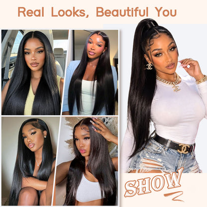 ShowReal Hair HD Lace Wig Straight 13x6 Lace 100% Human Hair Wigs Seamless Fit All Skins
