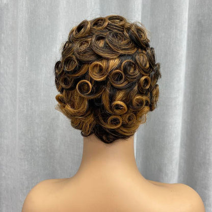 showreal 025 Pixie Wigs Pixie Cut Curly Wig for Black Women Pixie Cut Human Hair Wig Glueless Wigs Full Machine Made (025-1B/30)