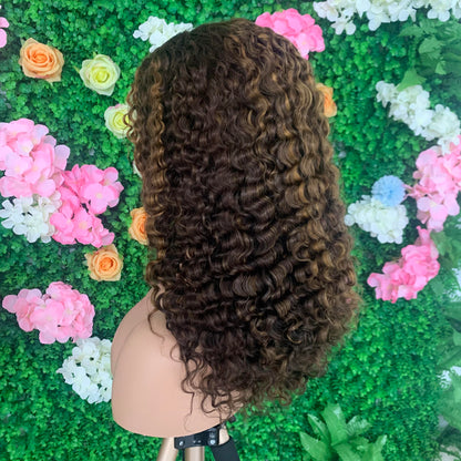 Double Drown Burmese Curly 5x5 Glueless Human Hair Wig Natural Black Color 5x5 Lace Closure Wigs 13x4 Full Lace Frontal Wig Piano Highlight Color Curly Hair Wig Real Hair Wig Fashion Woman Glueless Wig For Black Girl