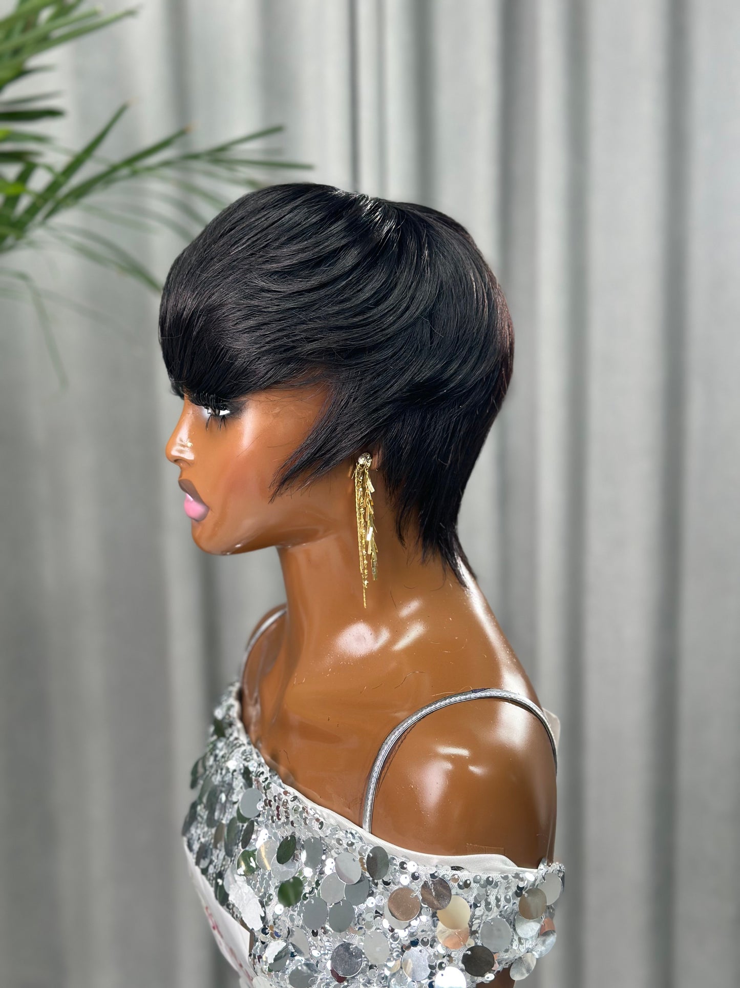 Short Pixie Cut Wig Brazilian Virgin Human Hair Black And Highlight Colorful Wig with Bangs Full Machine Ready To Go Glueless Wig