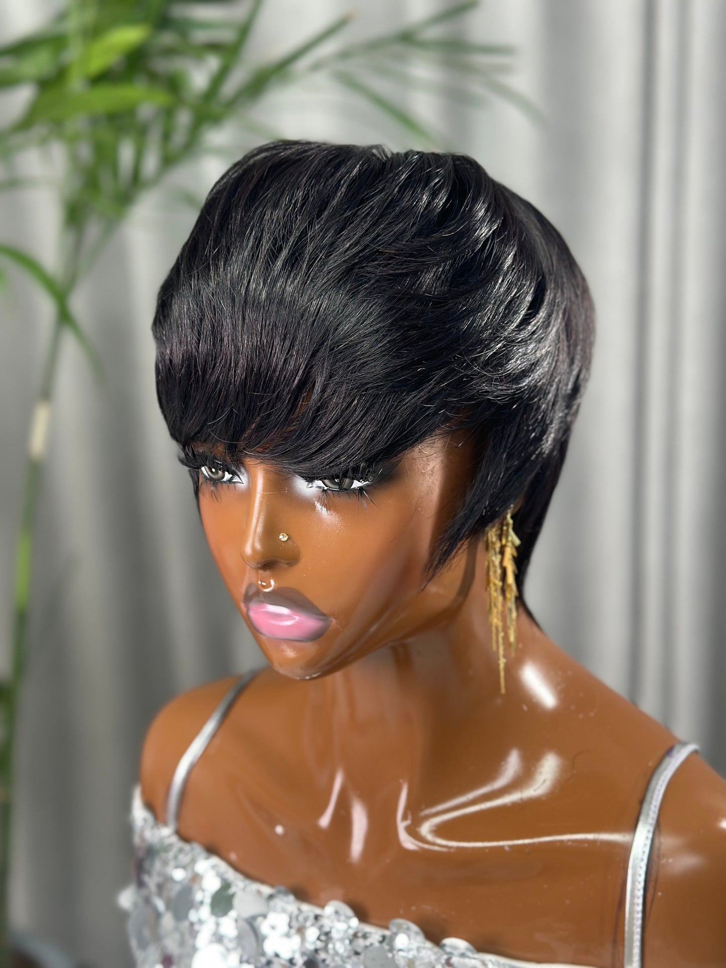 Short Pixie Cut Wig Brazilian Virgin Human Hair Black And Highlight Colorful Wig with Bangs Full Machine Ready To Go Glueless Wig