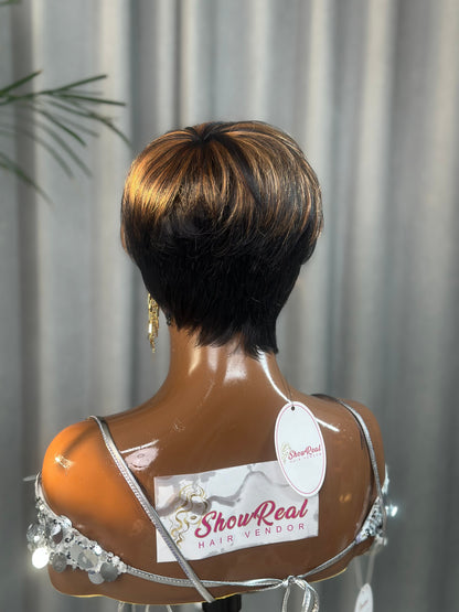 Short Pixie Cut Wig Brazilian Virgin Human Hair Black And Highlight Colorful Wig with Bangs Full Machine Ready To Go Glueless Wig