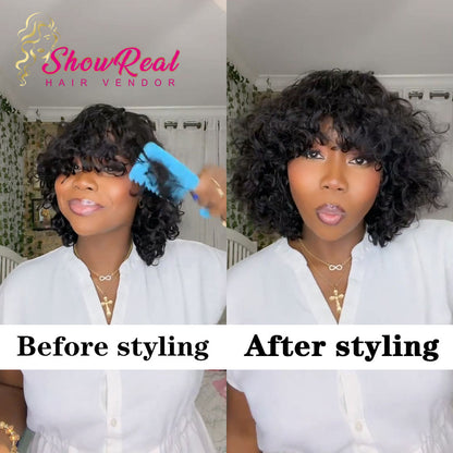 【Mercy Seyifunmi  Same】Curly Human Hair Wigs With Bangs Curly Bob Wigs（M12-#1B）
