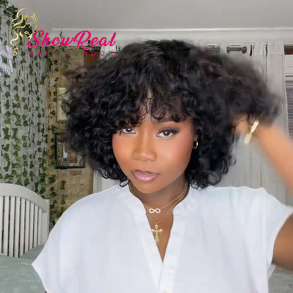 【Mercy Seyifunmi  Same】Curly Human Hair Wigs With Bangs Curly Bob Wigs（M12-#1B）