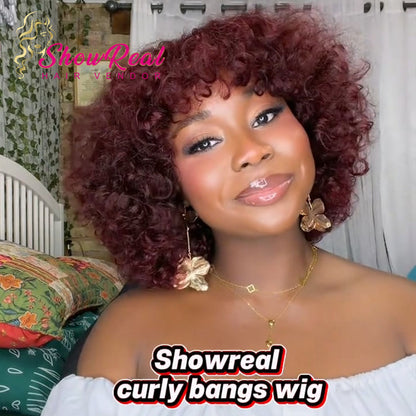 【Mercy Seyifunmi  Same】Curly Human Hair Wigs With Bangs Curly Bob Wigs（M12-#99J）