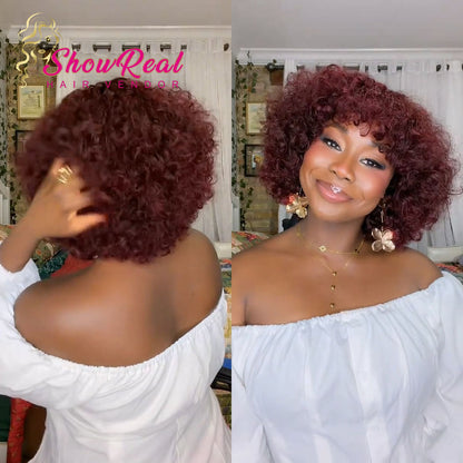 【Mercy Seyifunmi  Same】Curly Human Hair Wigs With Bangs Curly Bob Wigs（M12-#99J）