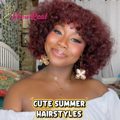 【Mercy Seyifunmi  Same】Curly Human Hair Wigs With Bangs Curly Bob Wigs（M12-#99J）