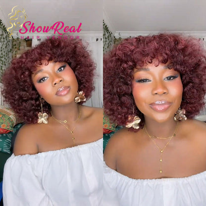 【Mercy Seyifunmi  Same】Curly Human Hair Wigs With Bangs Curly Bob Wigs（M12-#99J）