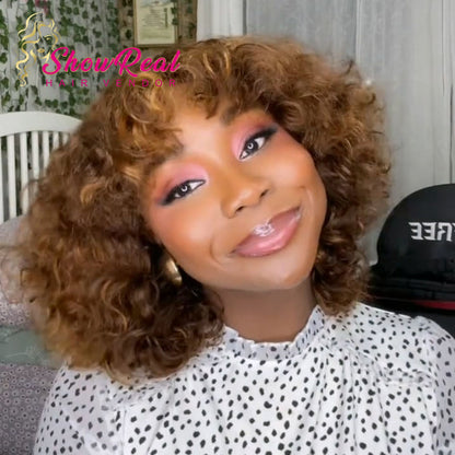 【Mercy Seyifunmi  Same】Curly Bob Wigs Human Hair Wig With Bangs Piano Color （M12-P4/27）