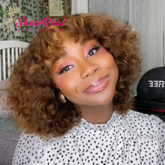【Mercy Seyifunmi  Same】Curly Bob Wigs Human Hair Wig With Bangs Piano Color （M12-P4/27）
