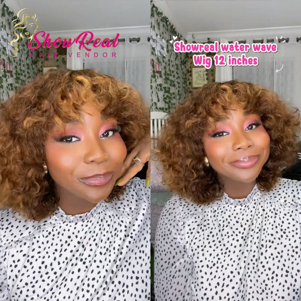 【Mercy Seyifunmi  Same】Curly Bob Wigs Human Hair Wig With Bangs Piano Color （M12-P4/27）