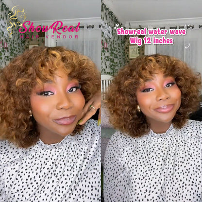 【Mercy Seyifunmi  Same】Curly Bob Wigs Human Hair Wig With Bangs Piano Color （M12-P4/27）