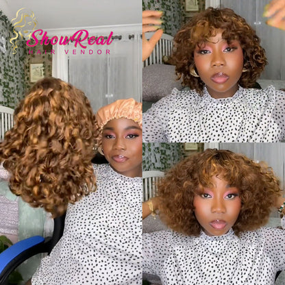 【Mercy Seyifunmi  Same】Curly Bob Wigs Human Hair Wig With Bangs Piano Color （M12-P4/27）