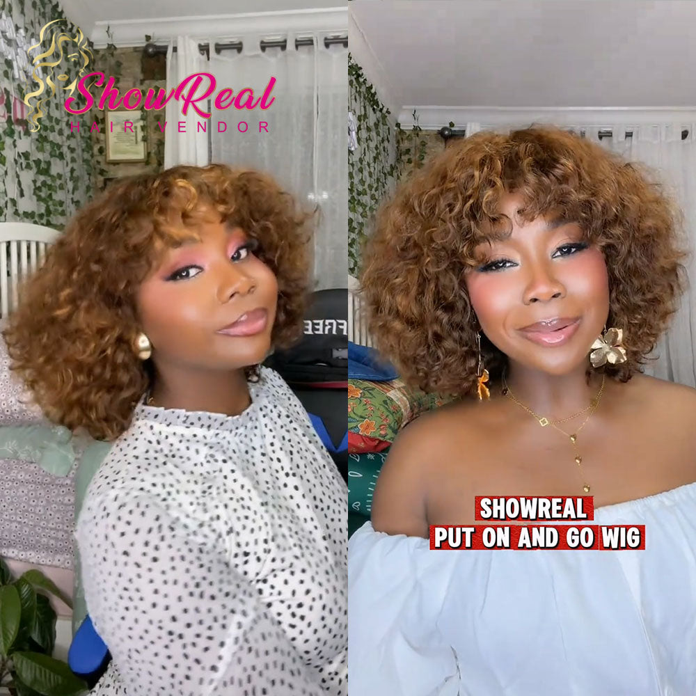 【Mercy Seyifunmi  Same】Curly Bob Wigs Human Hair Wig With Bangs Piano Color （M12-P4/27）