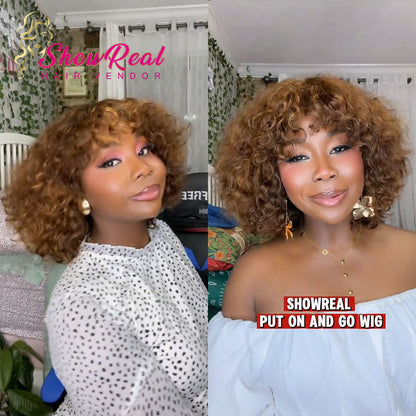 【Mercy Seyifunmi  Same】Curly Bob Wigs Human Hair Wig With Bangs Piano Color （M12-P4/27）