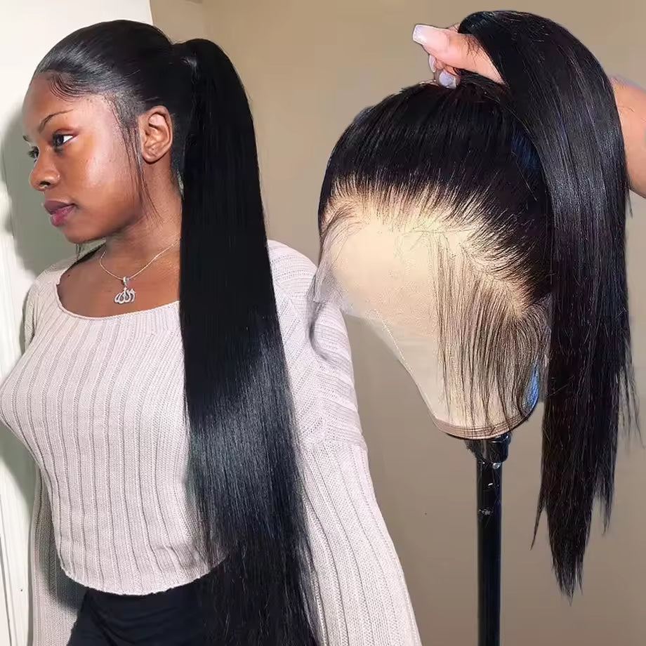 ShowReal 13X4 HD Transparent Lace Frontal  Wig 13x6 Pre Plucked With Baby Hair 180% Density Straight Lace Wig Human Hair  For Black Woman
