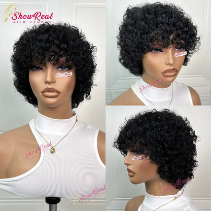 ShowRealhair Pissy Curly Wig For Black Women — A Fluffy Tightly Curled Human Hair Wig No Lace Design Featuring A Naturally Voluminous Texture