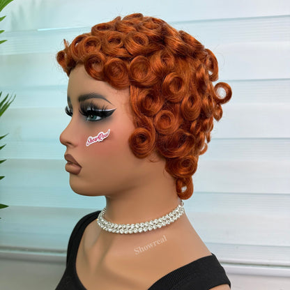 Showreal  Ginger Pixie Cut Wigs Human Hair for Black Women Pixie Cut Human Hair Wig Glueless Wigs Full Machine Made (025-350)
