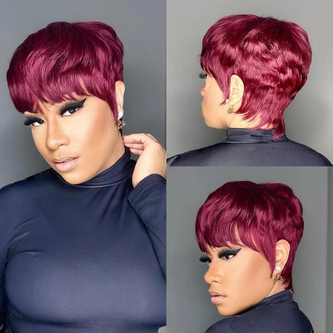 Showreal Pixie Cut Wigs Human Hair for Black Women Grey Color Short Pixie Cut Wigs Lightweight Glueless Natural Black Layered Pixie Wig(036-Grey)