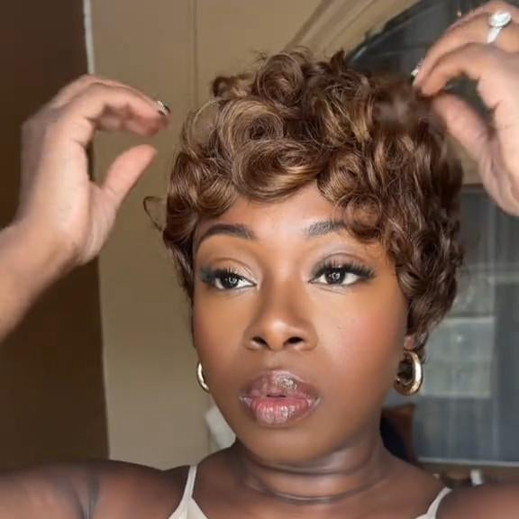 Showreal Pixie Cut Wigs Human Hair for Black Women #4 Brown Pixie Cut Human Hair Wig Glueless Wigs Full Machine Made (025-#4)