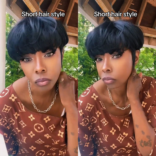 (Denise Same) Chic Bowl Cut Pixie Cut Wigs Human Hair (Bowl Cut0501-1B)