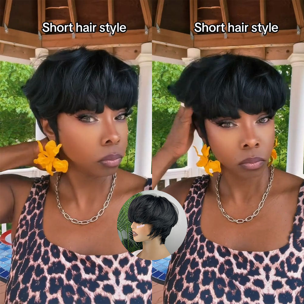 Showreal Bowl Cut Pixie Cut Wigs Human Hair for Black Women Pixie Cut Human Hair Wig Glueless Wigs Full Machine Made（0501）