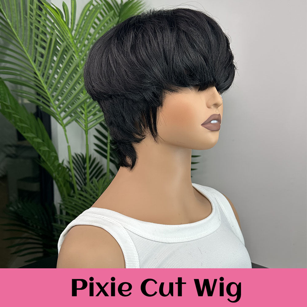 Showreal Bowl Cut Pixie Cut Wigs Human Hair for Black Women Pixie Cut Human Hair Wig Glueless Wigs Full Machine Made（0501）